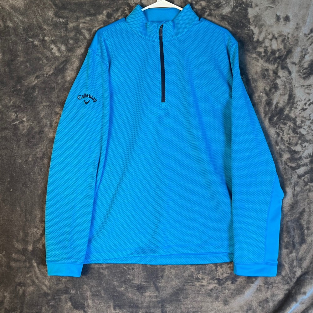 Callaway Weather Series 1/4 Zip Pullover Jacket Mens XL Blue Waffle Grid Fleece